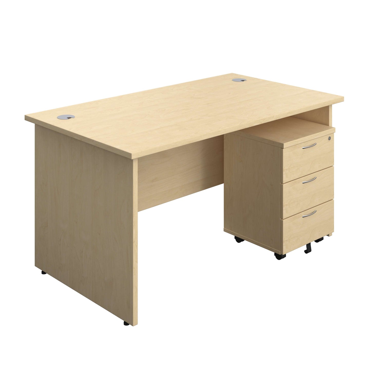 Panel Rectangular Desk + 3 Drawer Mobile Pedestal Bundle (FSC) | 1400X800 | Maple/Maple