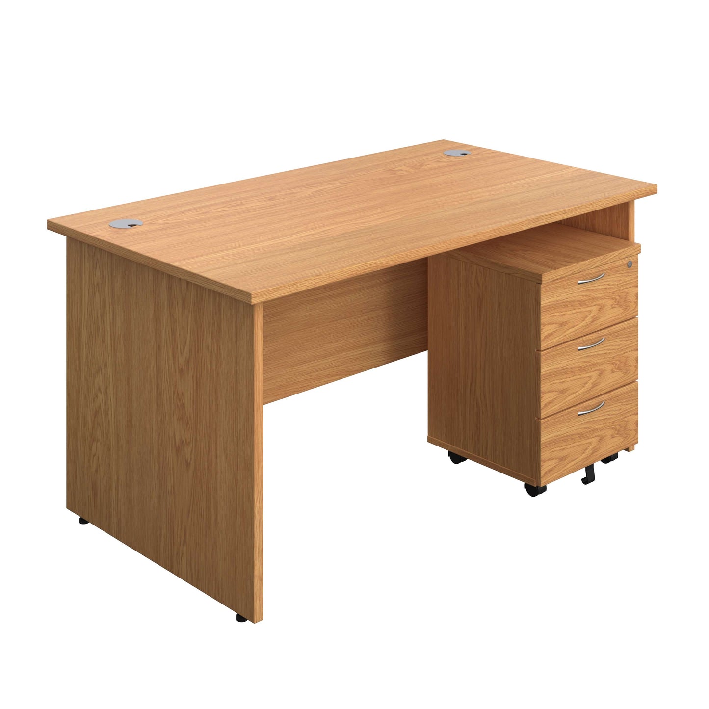 Panel Rectangular Desk + 3 Drawer Mobile Pedestal Bundle (FSC) | 1400X800 | Nova Oak/Nova Oak