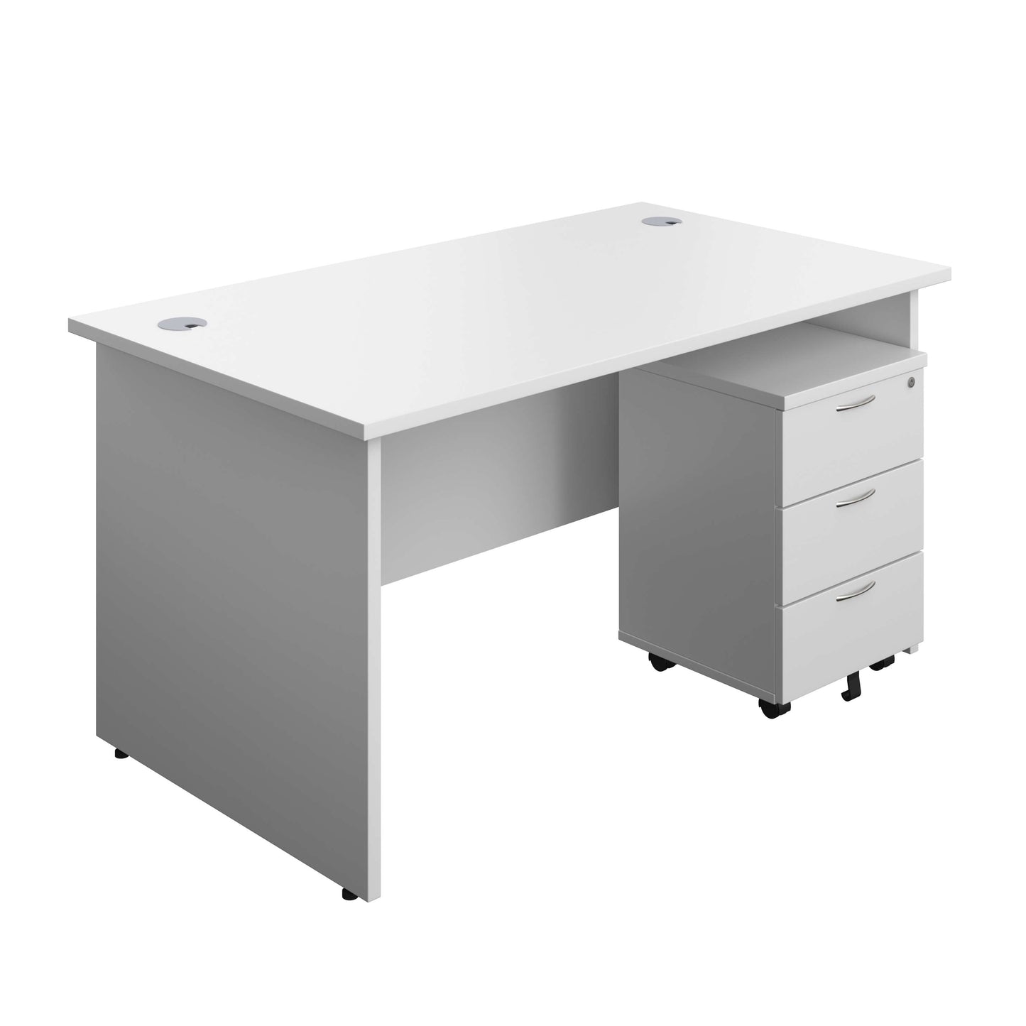 Panel Rectangular Desk + 3 Drawer Mobile Pedestal Bundle (FSC) | 1400X800 | White/White