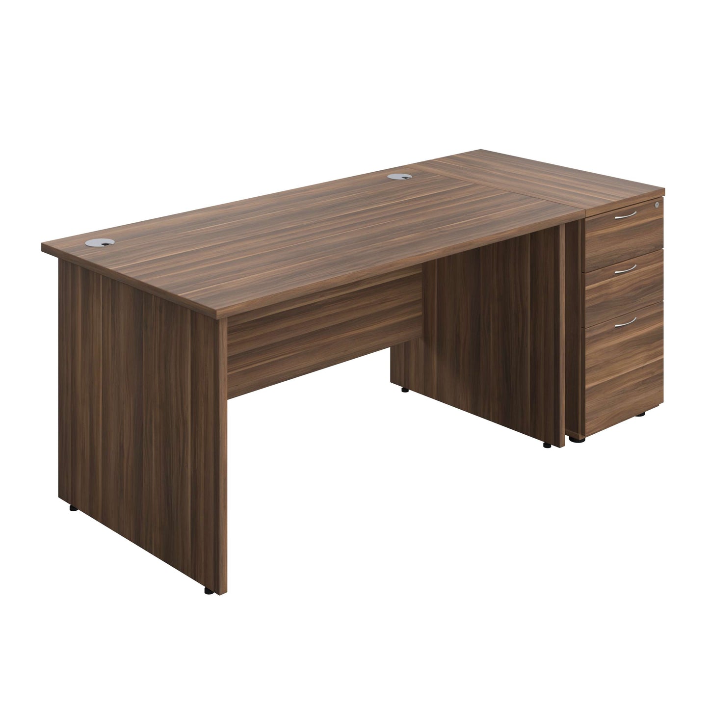 Panel Rectangular Desk + 3 Drawer Desk High Pedestal Bundle (FSC) | 1400X800 | Dark Walnut/Dark Walnut