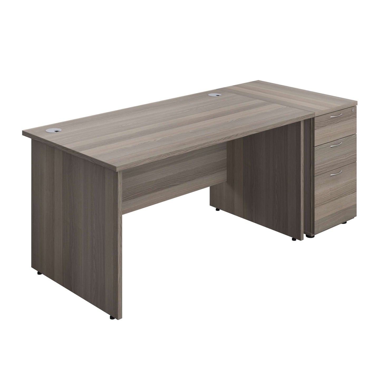 Panel Rectangular Desk + 3 Drawer Desk High Pedestal Bundle (FSC) | 1400X800 | Grey Oak/Grey Oak