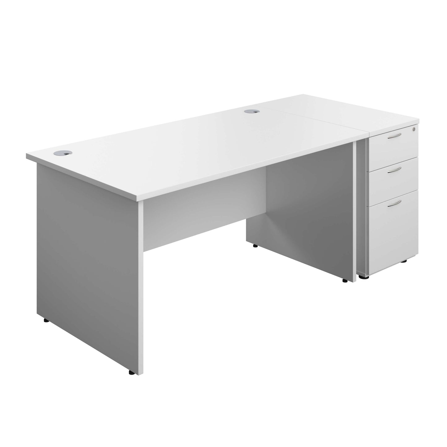 Panel Rectangular Desk + 3 Drawer Desk High Pedestal Bundle (FSC) | 1400X800 | White/White