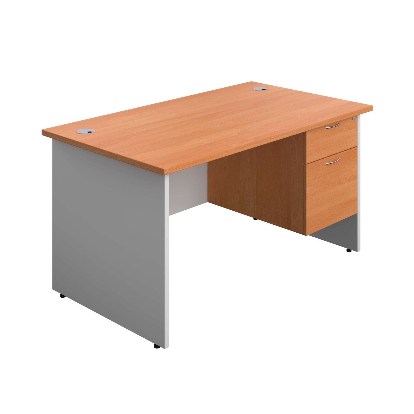 Panel Plus Rectangular Desk + 2 Drawer Fixed Pedestal Bundle (FSC) | 1400X800 | Beech/White