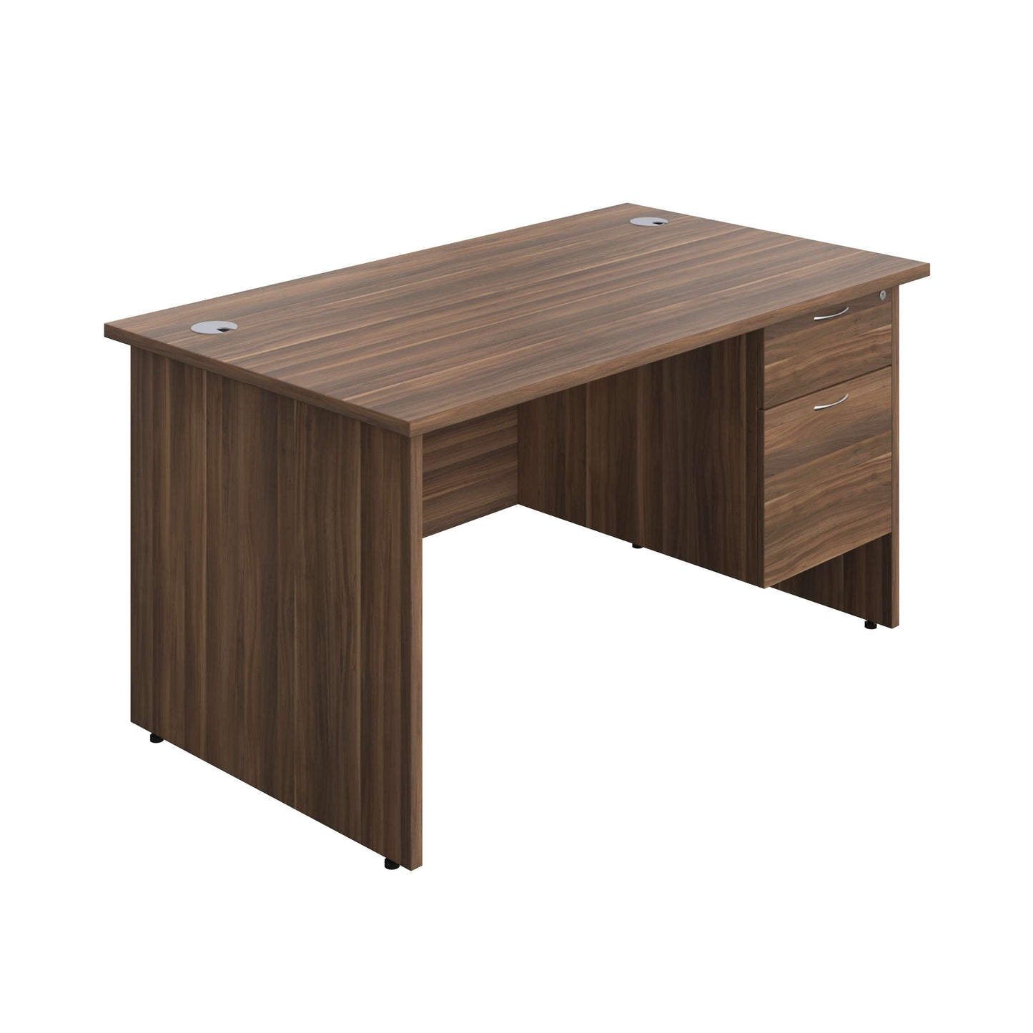 Panel Rectangular Desk + 2 Drawer Fixed Pedestal Bundle (FSC) | 1400X800 | Dark Walnut/Dark Walnut