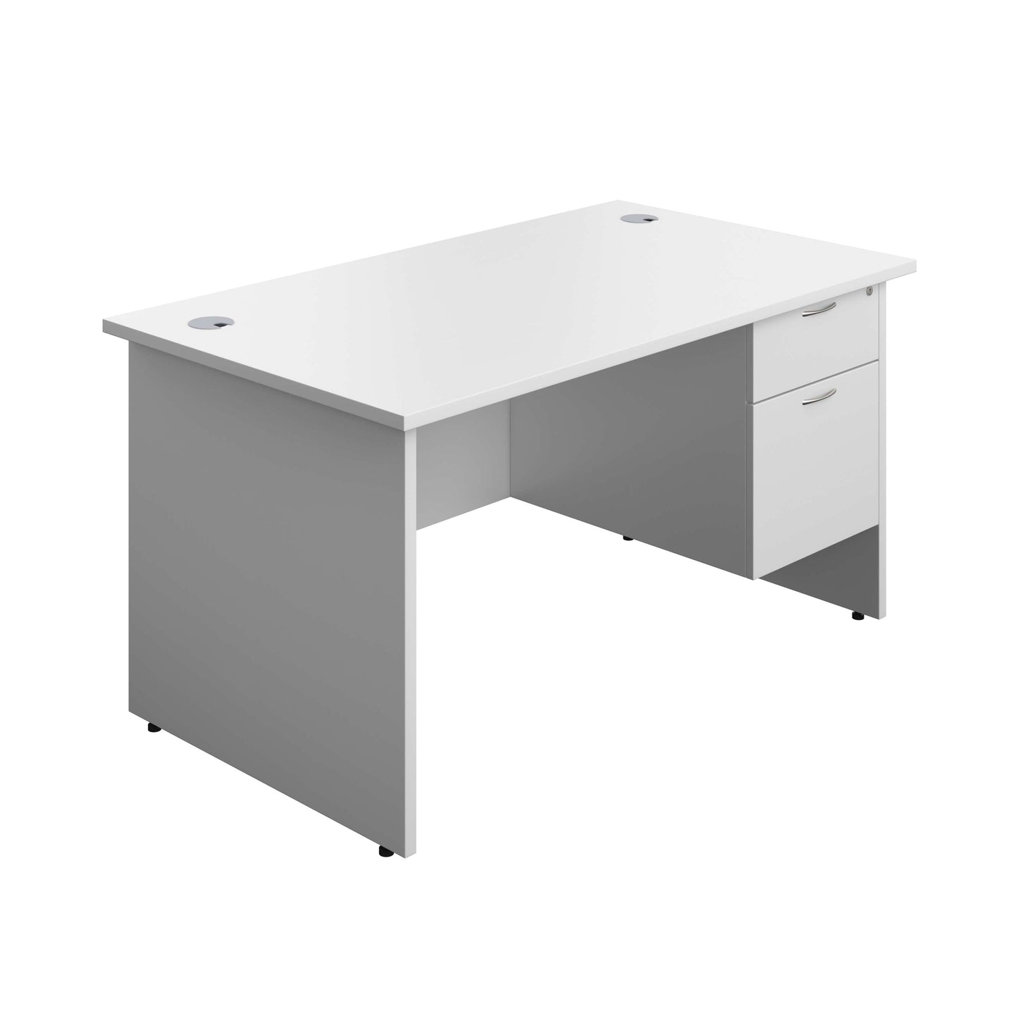 Panel Rectangular Desk + 2 Drawer Fixed Pedestal Bundle (FSC) | 1400X800 | White/White