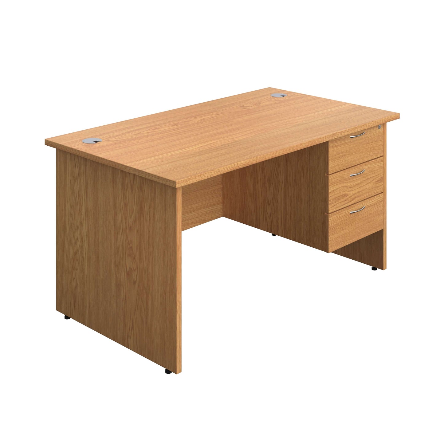 Panel Rectangular Desk + 3 Drawer Fixed Pedestal Bundle (FSC) | 1400X800 | Nova Oak/Nova Oak