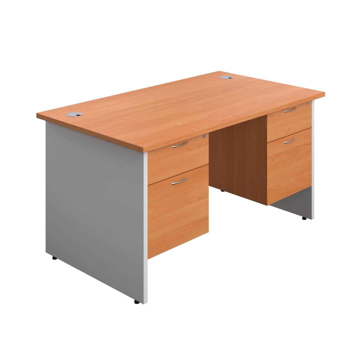 Panel Plus Rectangular Desk + 2 X 2 Drawer Fixed Pedestal Bundle (FSC) | 1400X800 | Beech/White