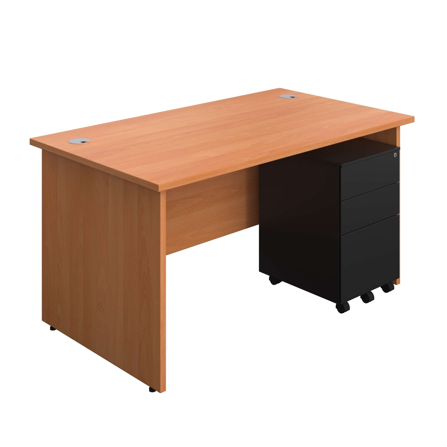 Panel Rectangular Desk + 3 Drawer Steel Pedestal Bundle (FSC) | 1400X800 | Beech/Black