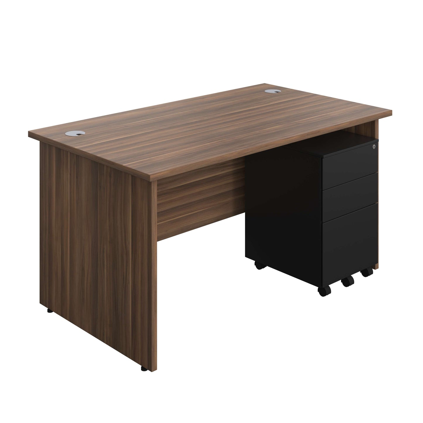 Panel Rectangular Desk + 3 Drawer Steel Pedestal Bundle (FSC) | 1400X800 | Dark Walnut/Black