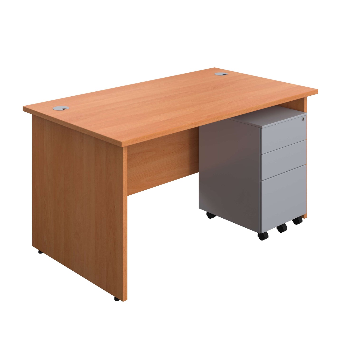 Panel Rectangular Desk + 3 Drawer Steel Pedestal Bundle (FSC) | 1400X800 | Beech/Silver