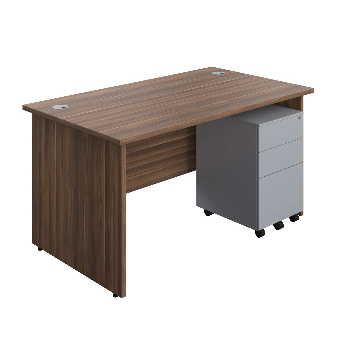Panel Rectangular Desk + 3 Drawer Steel Pedestal Bundle (FSC) | 1400X800 | Dark Walnut/Silver
