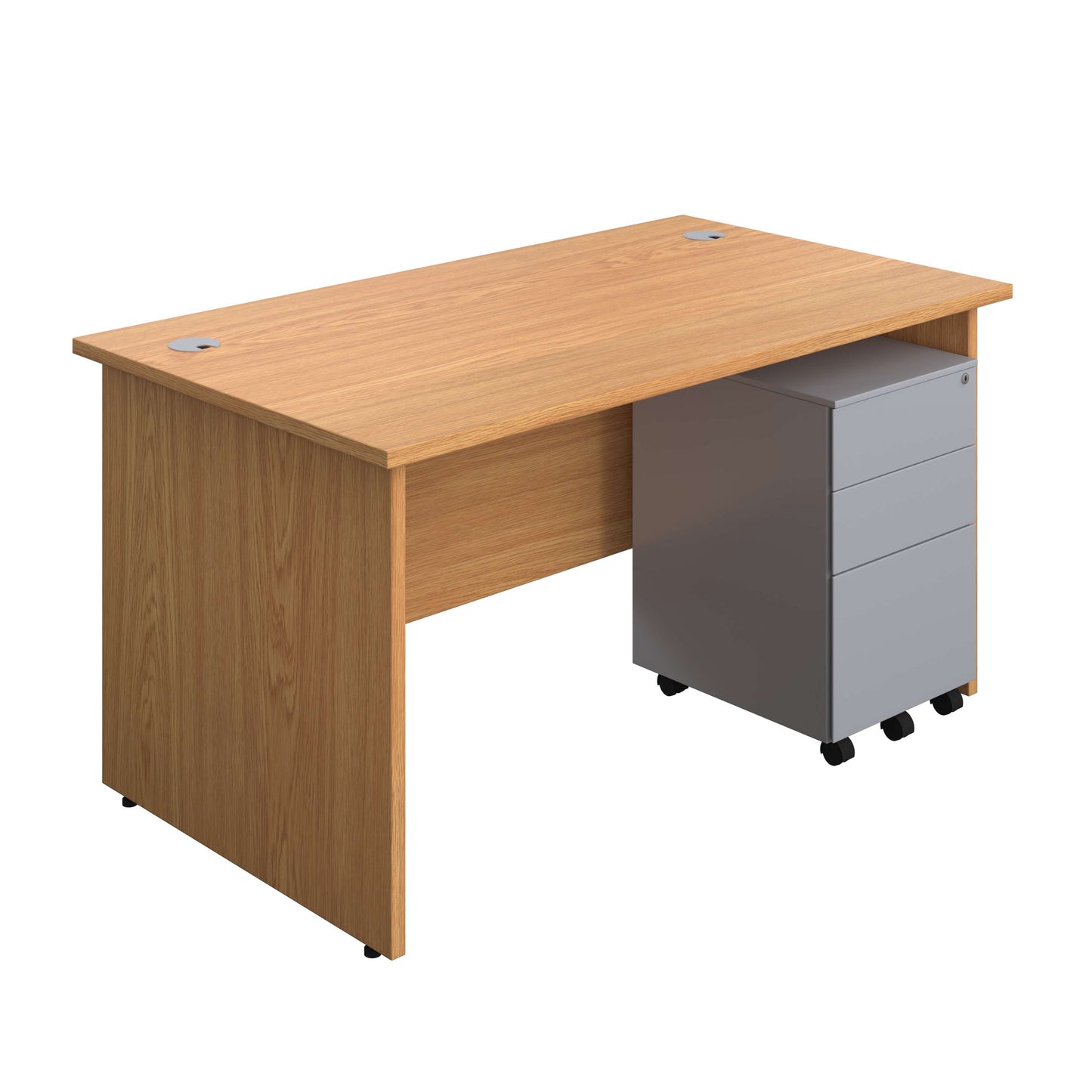 Panel Rectangular Desk + 3 Drawer Steel Pedestal Bundle (FSC) | 1400X800 | Nova Oak/Silver