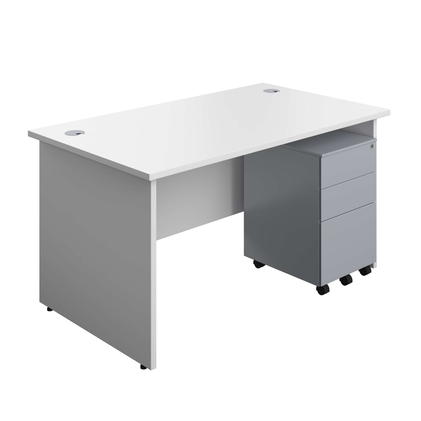 Panel Rectangular Desk + 3 Drawer Steel Pedestal Bundle (FSC) | 1400X800 | White/Silver
