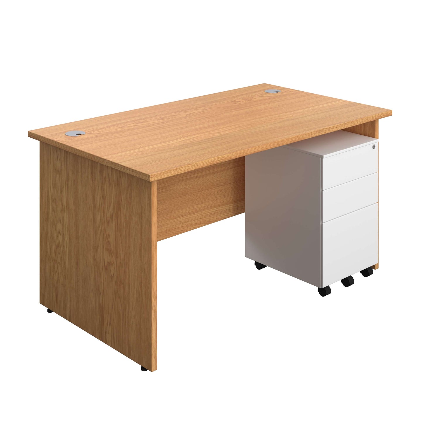Panel Rectangular Desk + 3 Drawer Steel Pedestal Bundle (FSC) | 1400X800 | Nova Oak/White