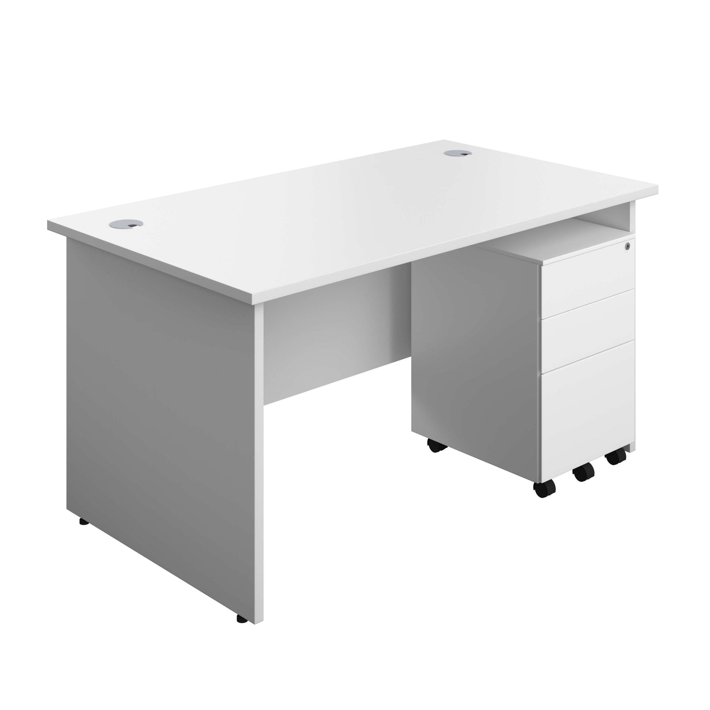 Panel Rectangular Desk + 3 Drawer Steel Pedestal Bundle (FSC) | 1400X800 | White/White