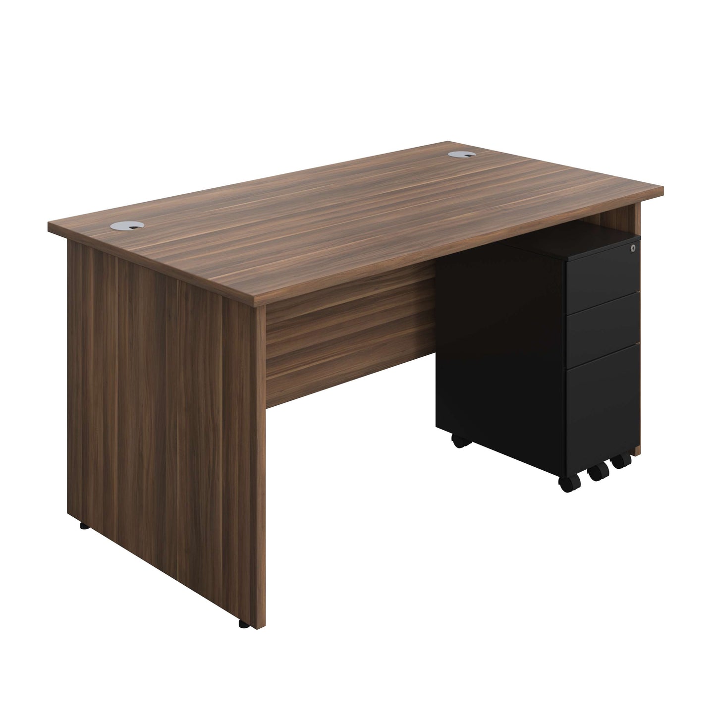 Panel Rectangular Desk + 3 Drawer Slimline Steel Pedestal Bundle (FSC) | 1400X800 | Dark Walnut/Black