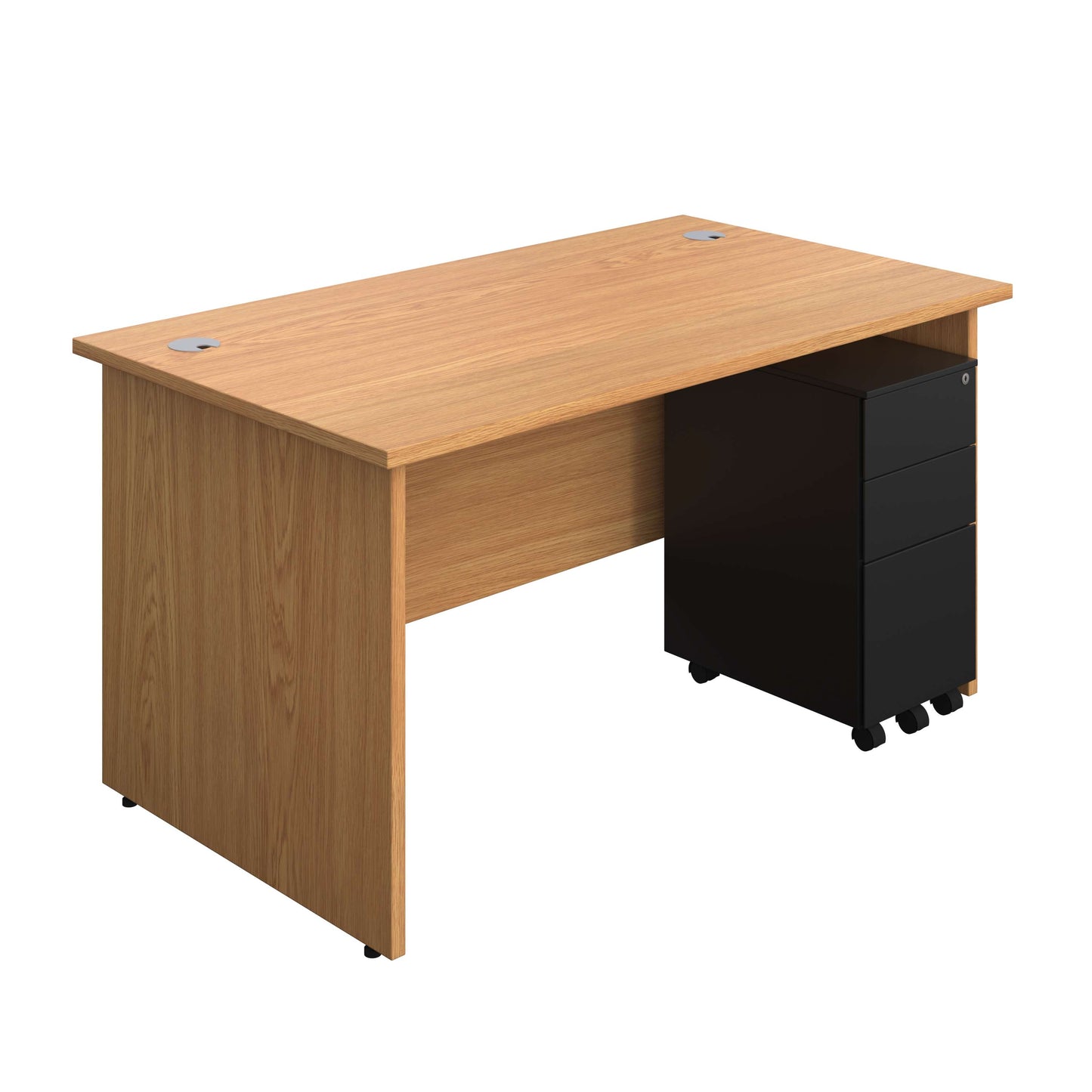 Panel Rectangular Desk + 3 Drawer Slimline Steel Pedestal Bundle (FSC) | 1400X800 | Nova Oak/Black