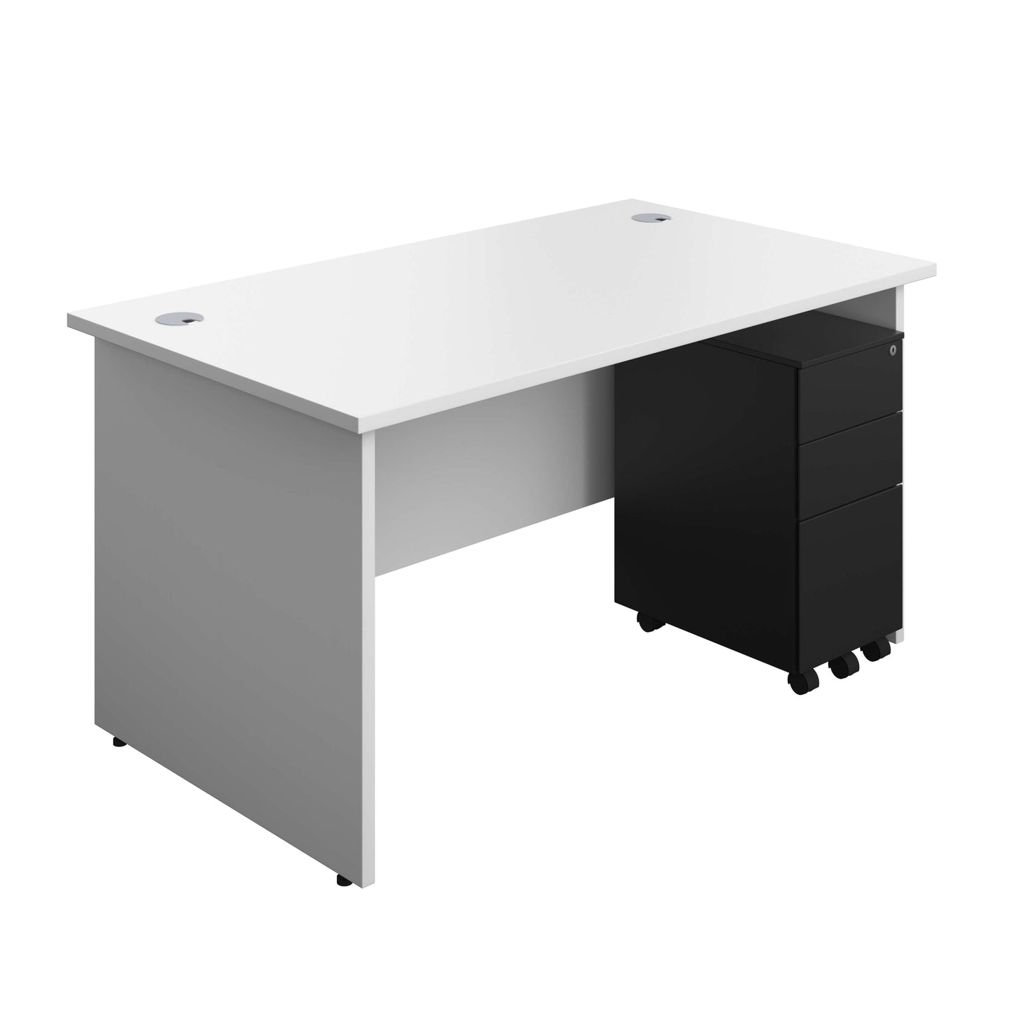 Panel Rectangular Desk + 3 Drawer Slimline Steel Pedestal Bundle (FSC) | 1400X800 | White/Black