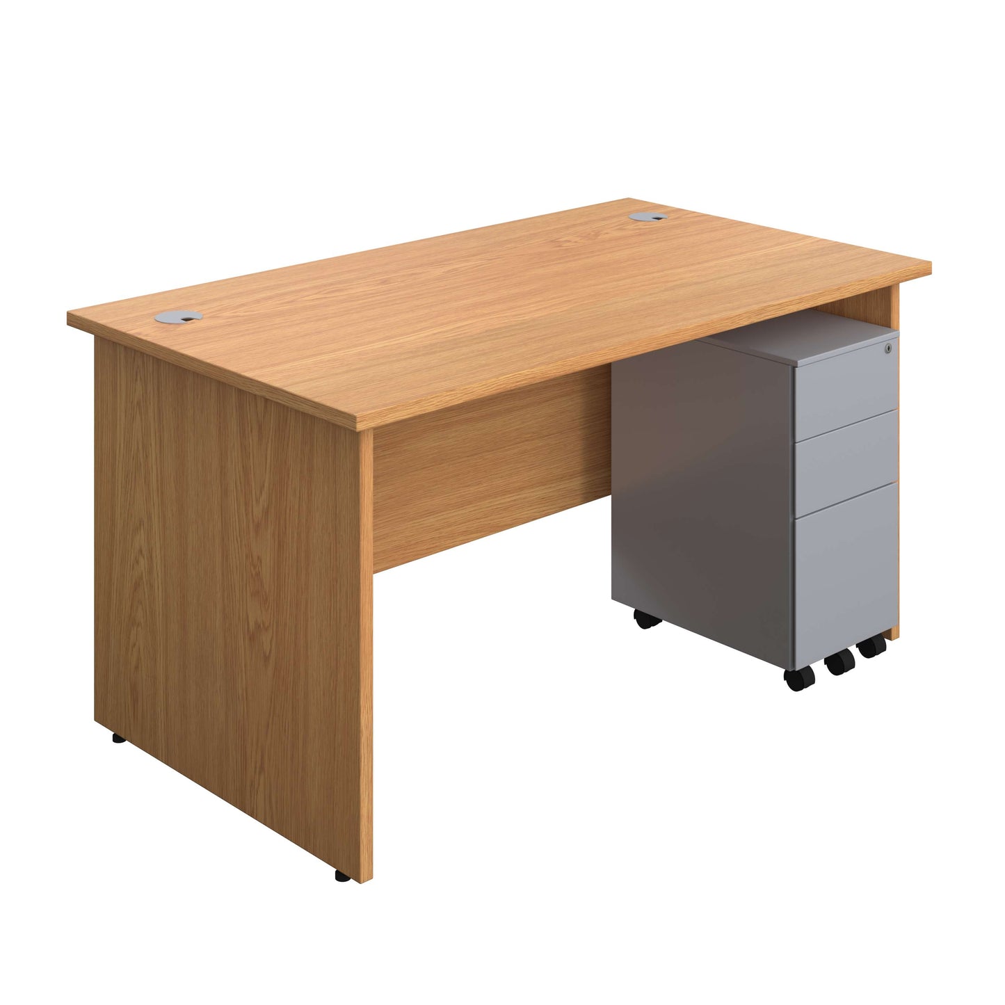 Panel Rectangular Desk + 3 Drawer Slimline Steel Pedestal Bundle (FSC) | 1400X800 | Nova Oak/Silver