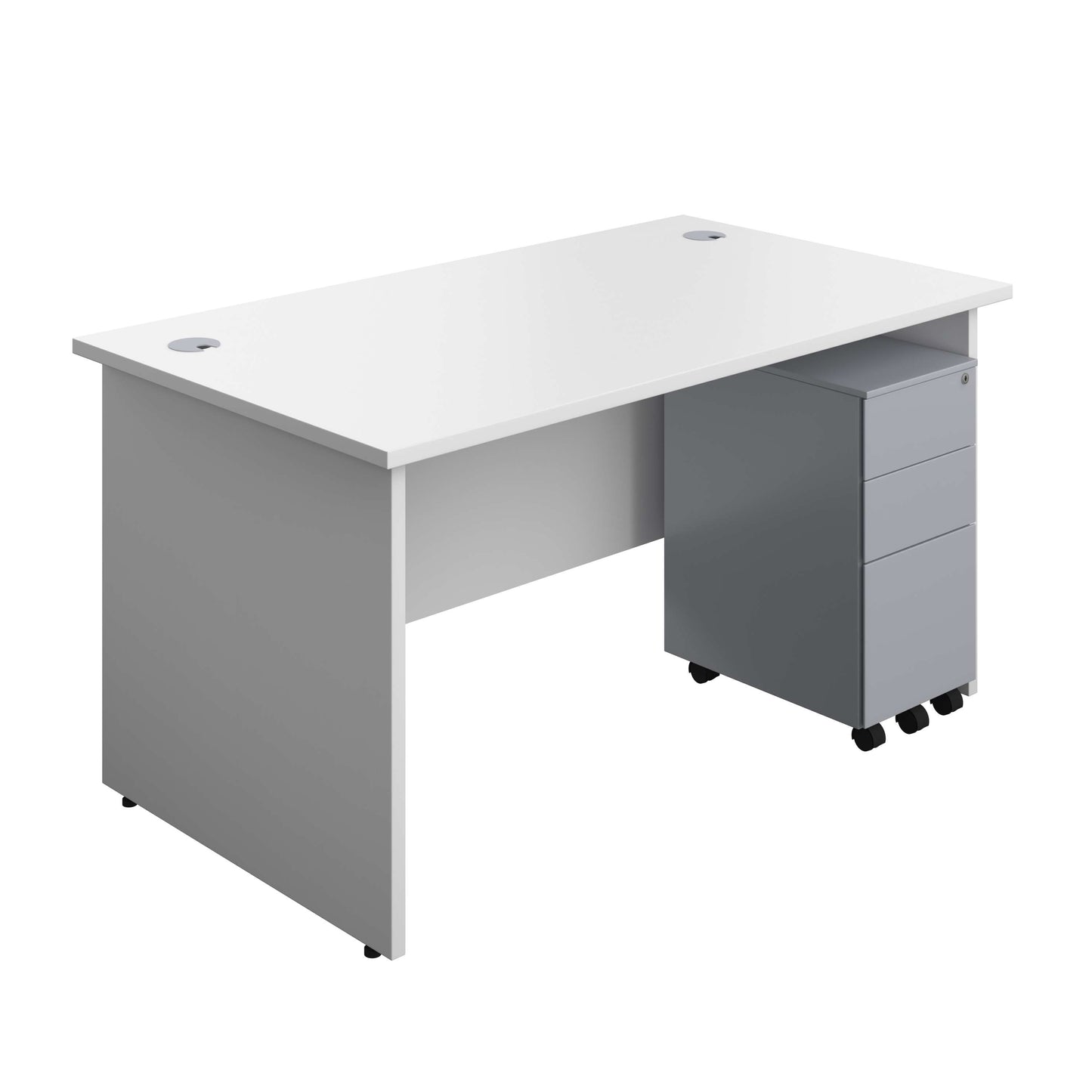 Panel Rectangular Desk + 3 Drawer Slimline Steel Pedestal Bundle (FSC) | 1400X800 | White/Silver
