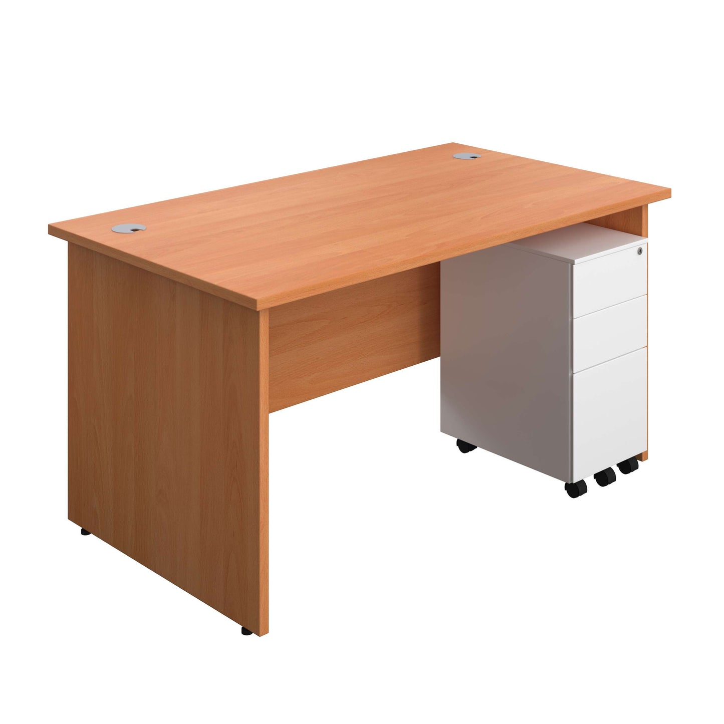 Panel Rectangular Desk + 3 Drawer Slimline Steel Pedestal Bundle (FSC) | 1400X800 | Beech/White