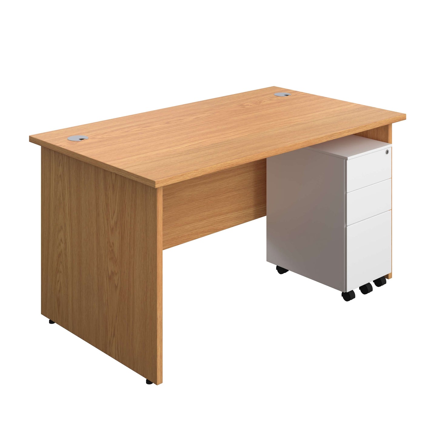 Panel Rectangular Desk + 3 Drawer Slimline Steel Pedestal Bundle (FSC) | 1400X800 | Nova Oak/White