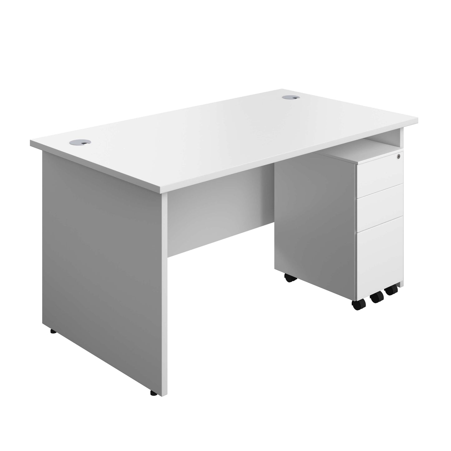 Panel Rectangular Desk + 3 Drawer Slimline Steel Pedestal Bundle (FSC) | 1400X800 | White/White