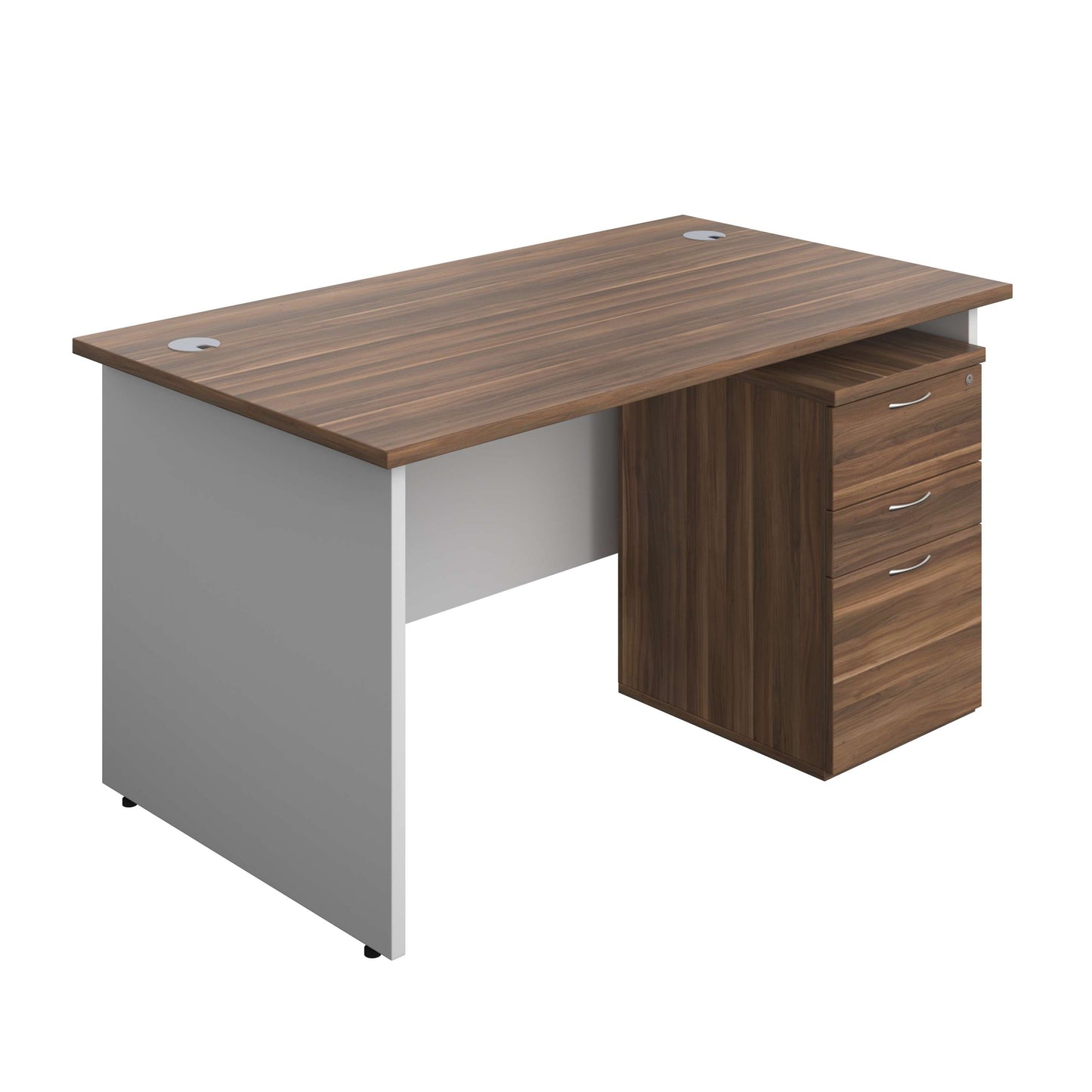 Panel Plus Rectangular Desk + 3 Drawer Under Desk Pedestal Bundle (FSC) | 1400X800 | Dark Walnut/White