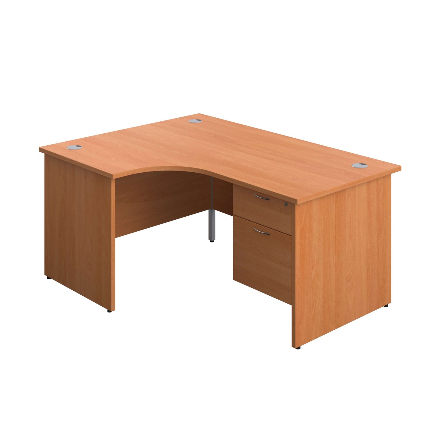 Panel Left Hand Radial Desk + 2 Drawer Fixed Pedestal Bundle (FSC) | 1600X1200 | Beech/Beech