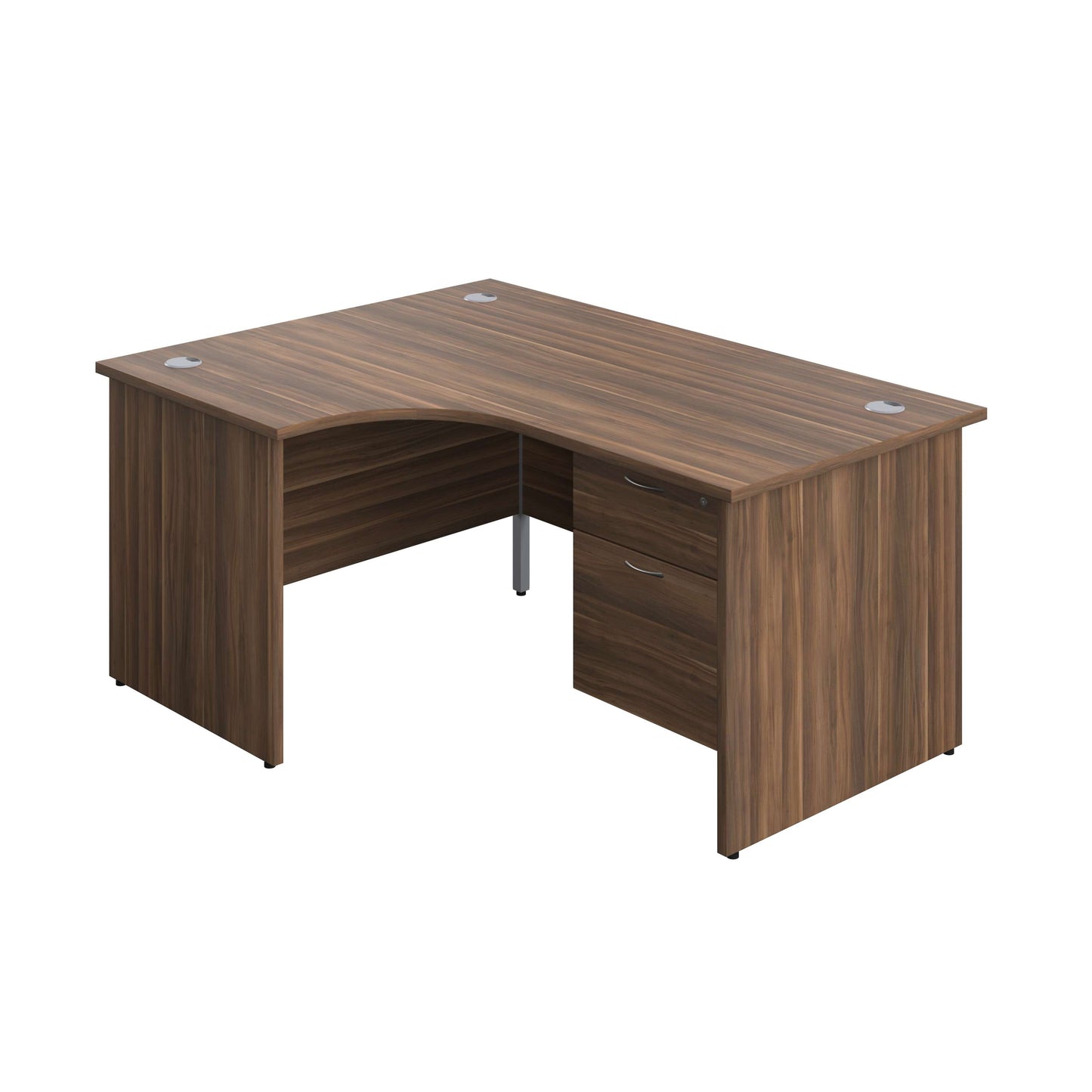 Panel Left Hand Radial Desk + 2 Drawer Fixed Pedestal Bundle (FSC) | 1600X1200 | Dark Walnut/Dark Walnut
