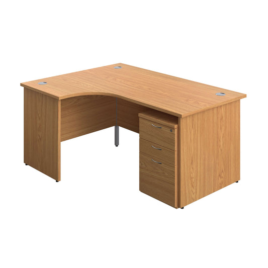 Panel Left Hand Radial Desk + 3 Drawer High Mobile Pedestal Bundle (FSC) | 1600X1200 | Nova Oak/Nova Oak