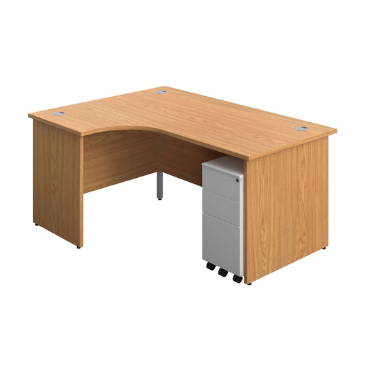 Panel Left Hand Radial Desk + 3 Drawer Slimline Steel Mobile Pedestal Bundle (FSC) | 1600X1200 | Nova Oak/White