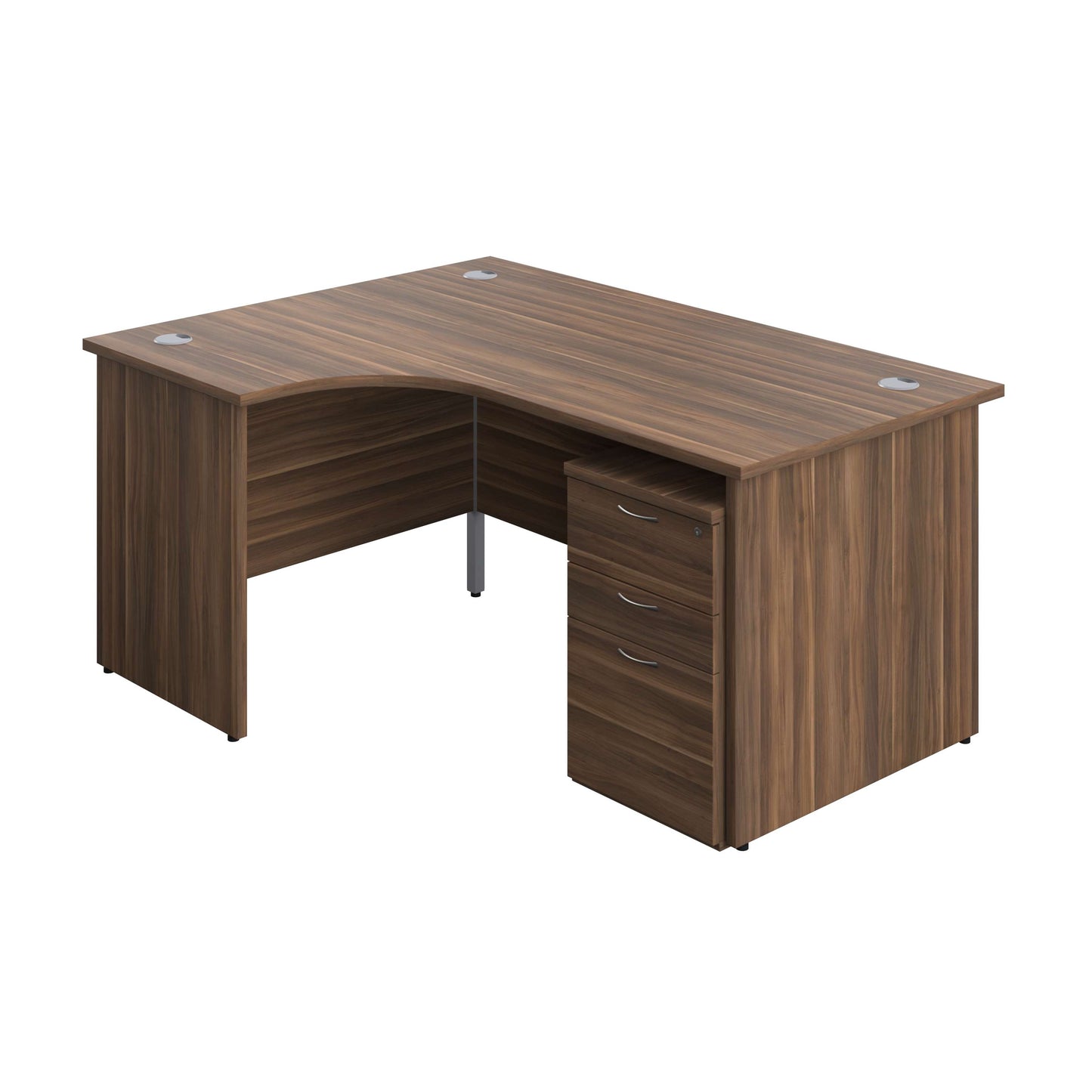 Panel Left Hand Radial Desk + 3 Drawer Under Desk Pedestal Bundle (FSC) | 1600X1200 | Dark Walnut/Dark Walnut