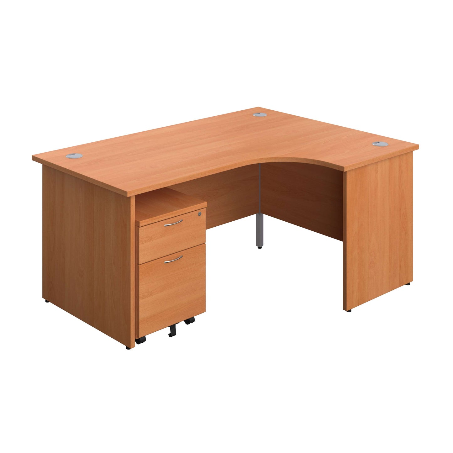 Panel Right Hand Radial Desk + 2 Drawer Mobile Pedestal Bundle (FSC) | 1600X1200 | Beech/Beech