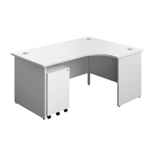 Panel Right Hand Radial Desk + 3 Drawer Steel Mobile Pedestal Bundle (FSC) | 1600X1200 | White/White