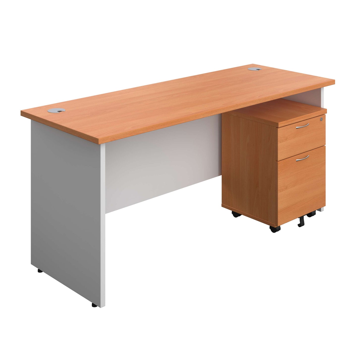 Panel Plus Rectangular Desk + 2 Drawer Mobile Pedestal Bundle (FSC) | 1600X600 | Beech/White