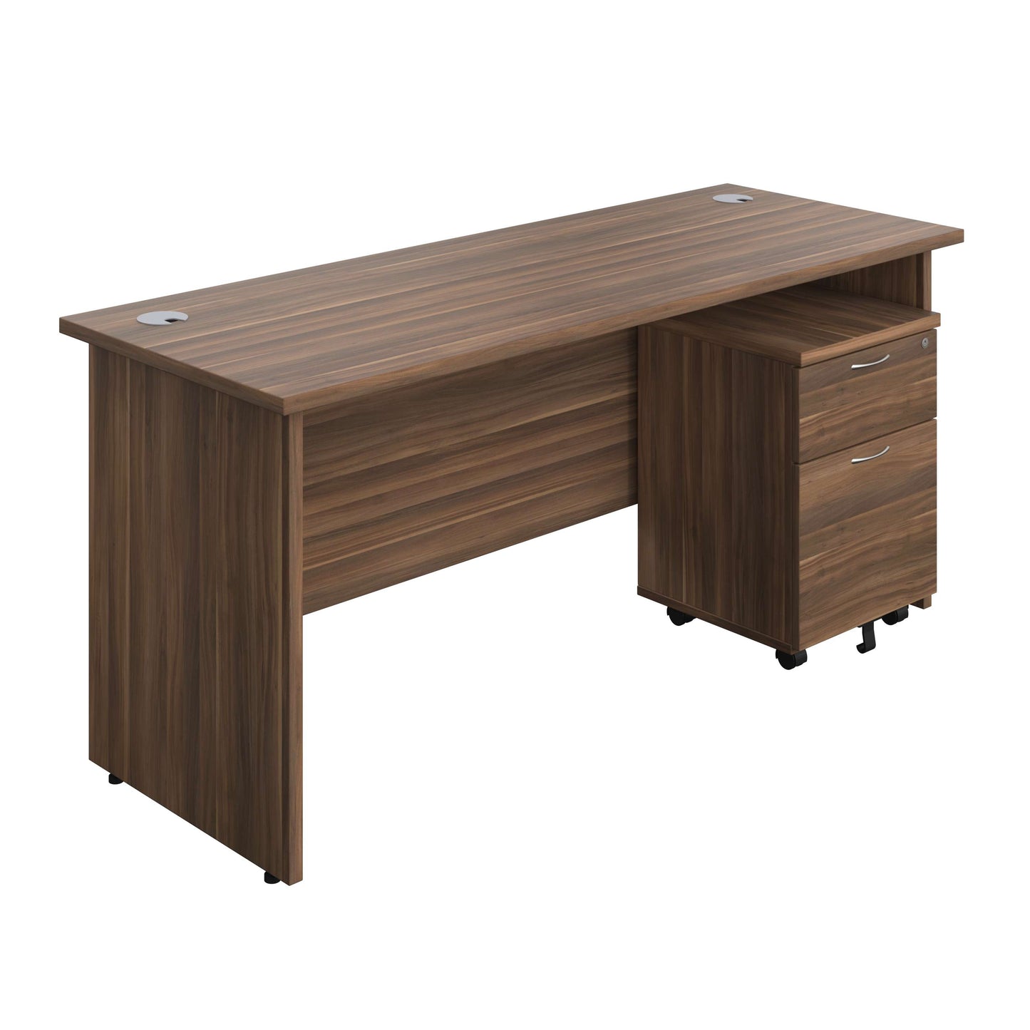 Panel Rectangular Desk + 2 Drawer Mobile Pedestal Bundle (FSC) | 1600X600 | Dark Walnut/Dark Walnut
