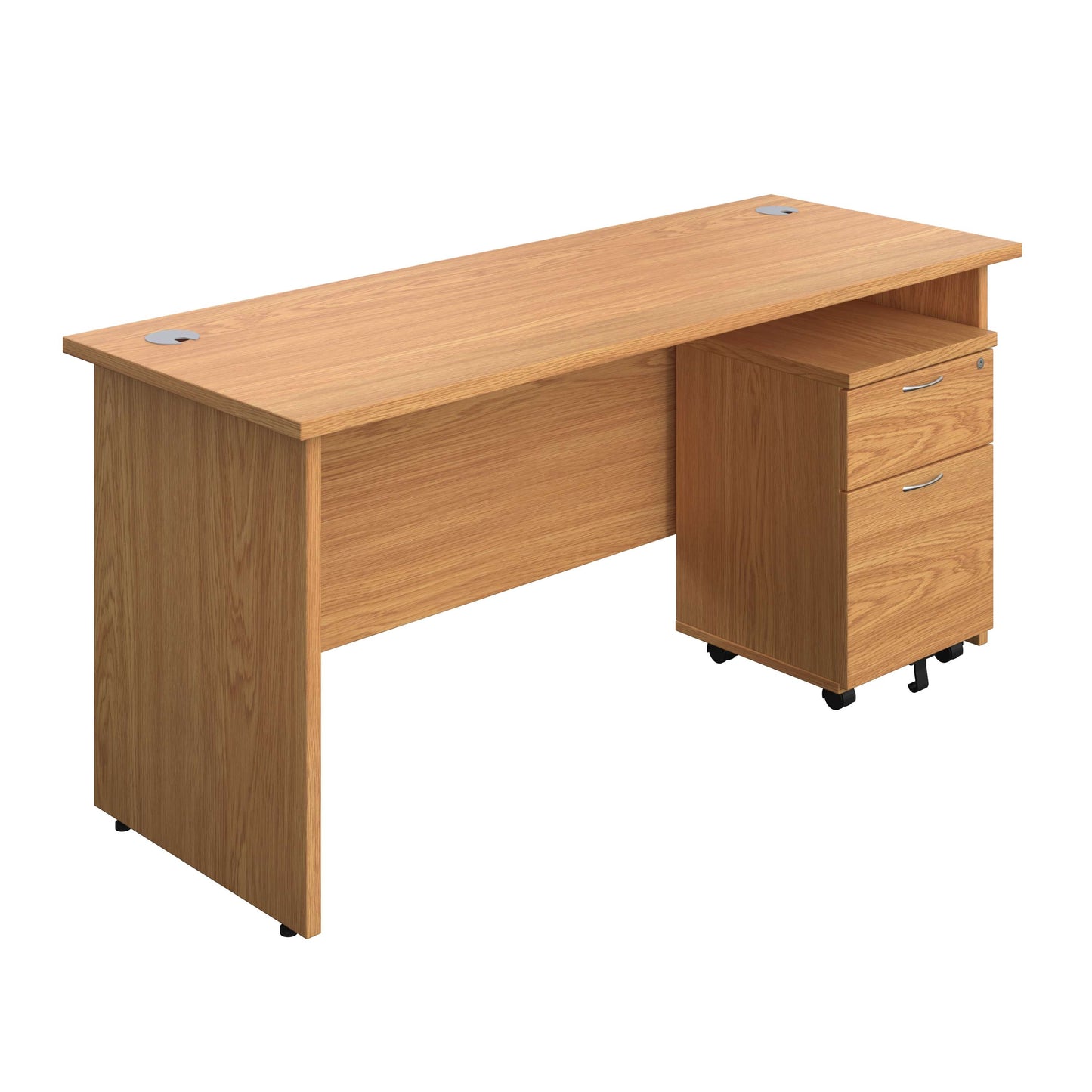 Panel Rectangular Desk + 2 Drawer Mobile Pedestal Bundle (FSC) | 1600X600 | Nova Oak/Nova Oak