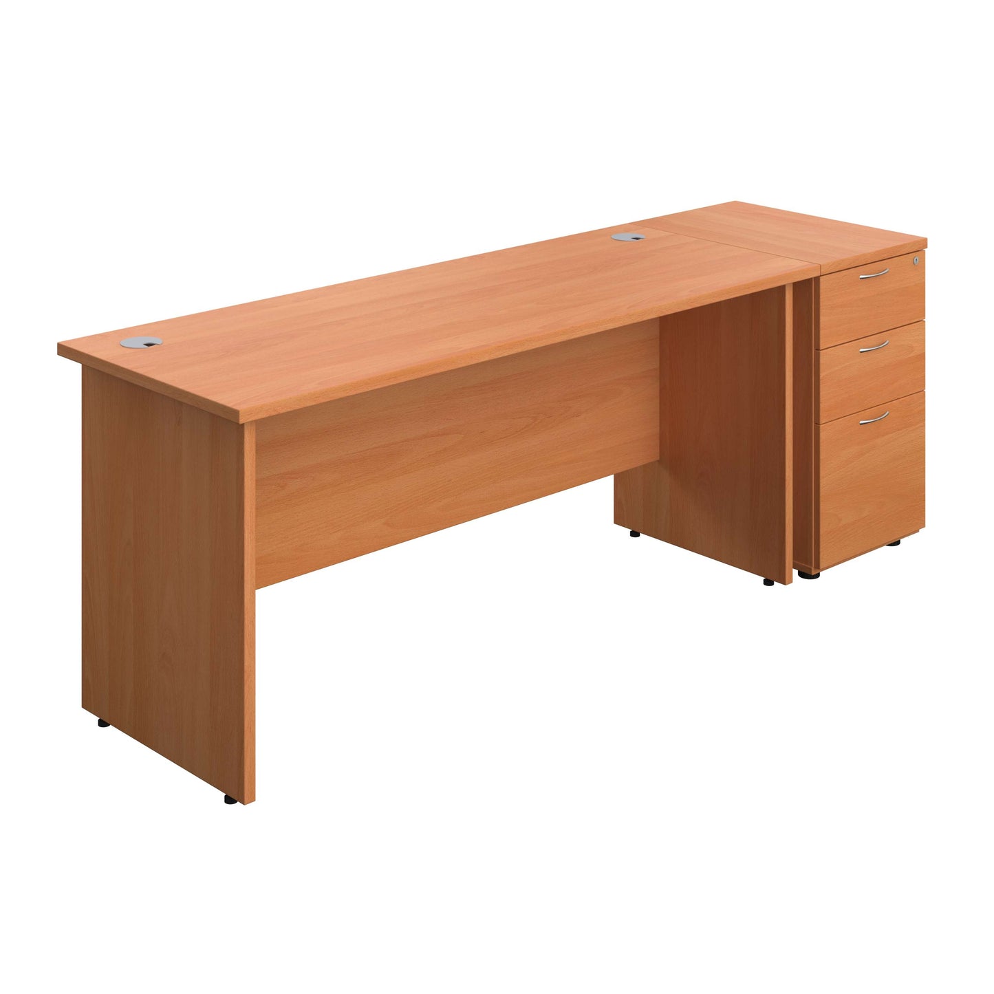 Panel Rectangular Desk + 3 Drawer Desk High Pedestal Bundle (FSC) | 1600X600 | Beech/Beech