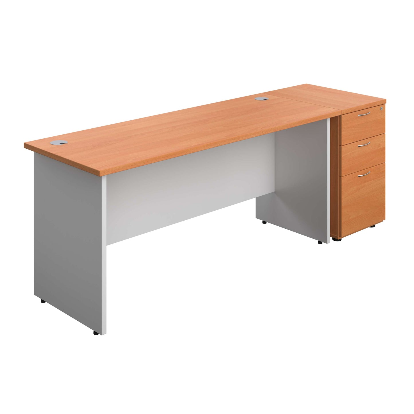 Panel Plus Rectangular Desk + Matching 3 Drawer Desk High Pedestal Bundle (FSC) | 600 Pedestal | 1600X600 | Beech/White