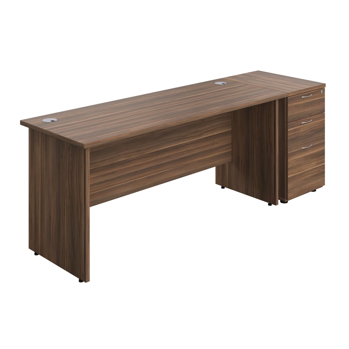Panel Rectangular Desk + 3 Drawer Desk High Pedestal Bundle (FSC) | 1600X600 | Dark Walnut/Dark Walnut