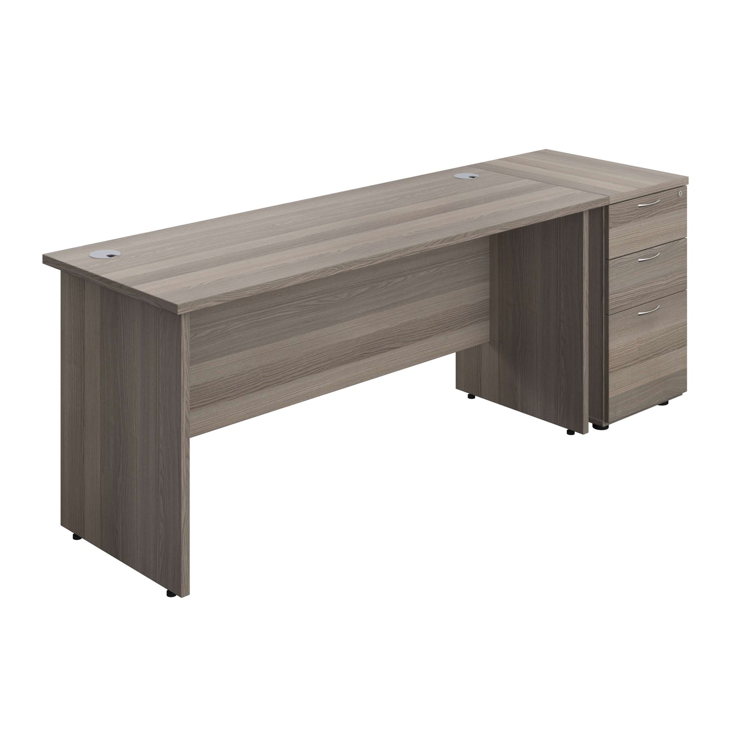 Panel Rectangular Desk + 3 Drawer Desk High Pedestal Bundle (FSC) | 1600X600 | Grey Oak/Grey Oak