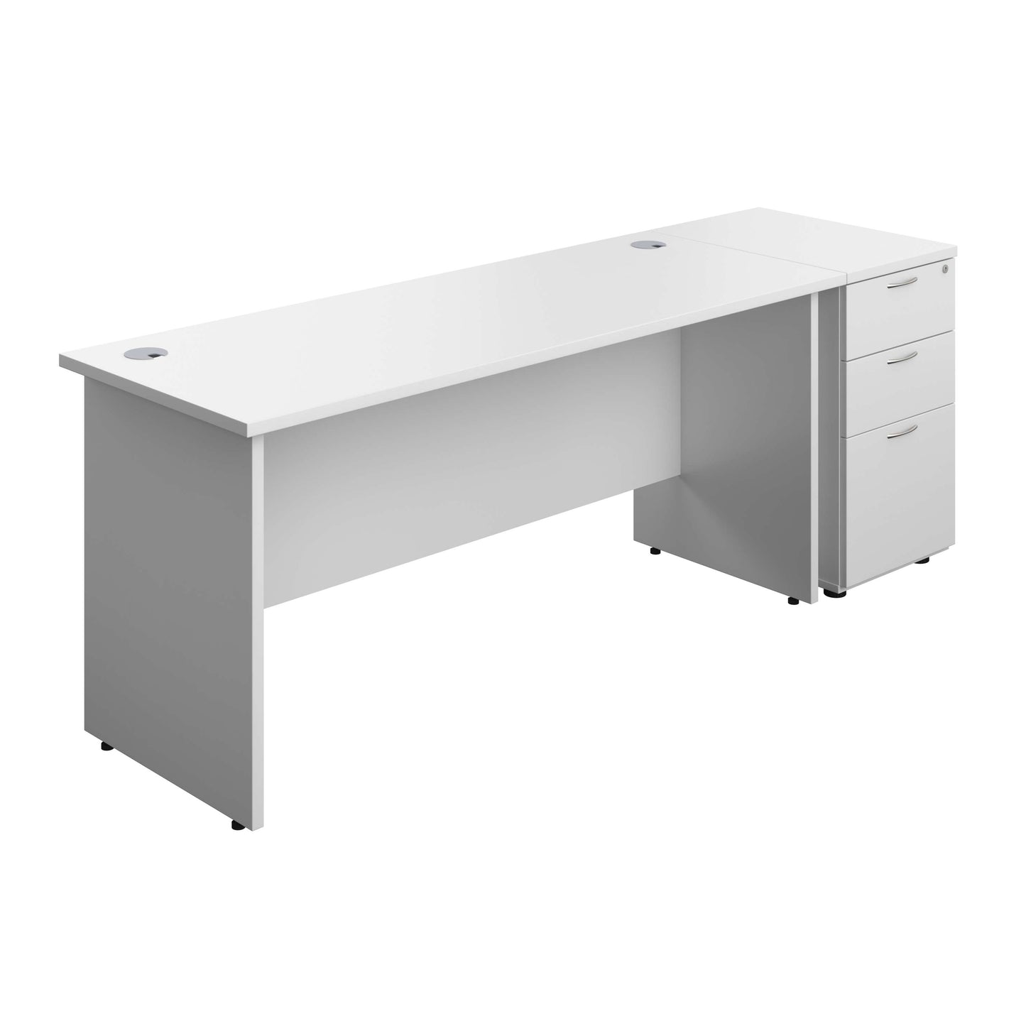 Panel Rectangular Desk + 3 Drawer Desk High Pedestal Bundle (FSC) | 1600X600 | White/White