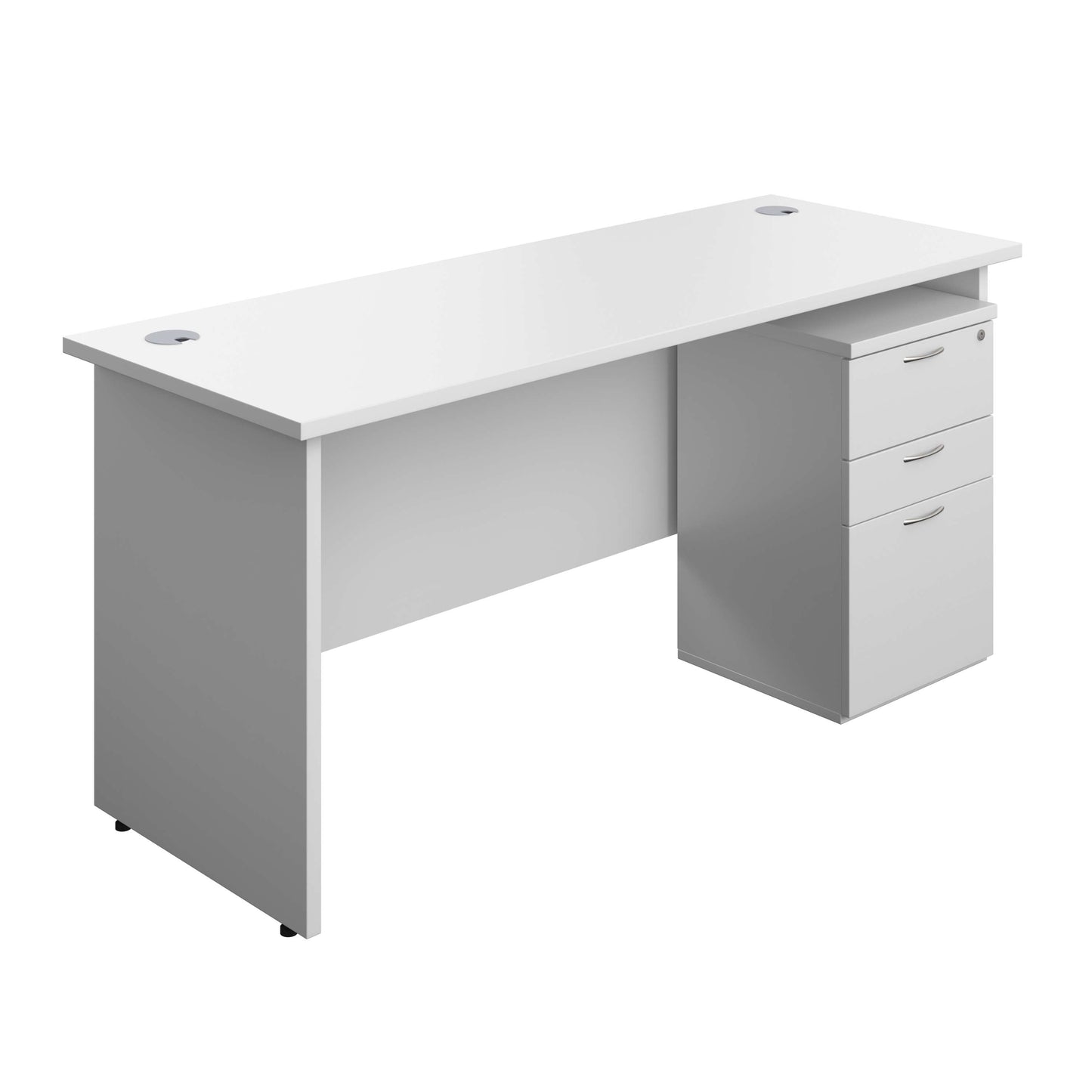 Panel Rectangular Desk + 3 Drawer High Mobile Pedestal Bundle (FSC) | 1600X600 | White/White