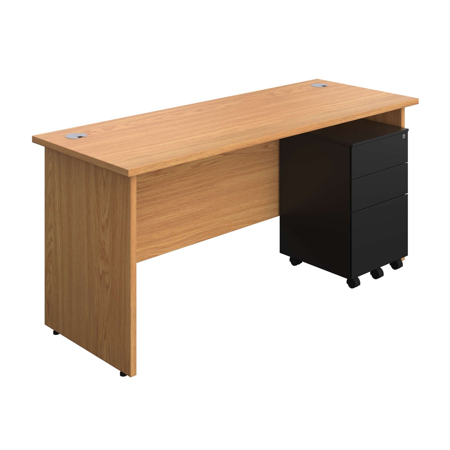 Panel Rectangular Desk + 3 Drawer Steel Pedestal Bundle (FSC) | 1600X600 | Nova Oak/Black
