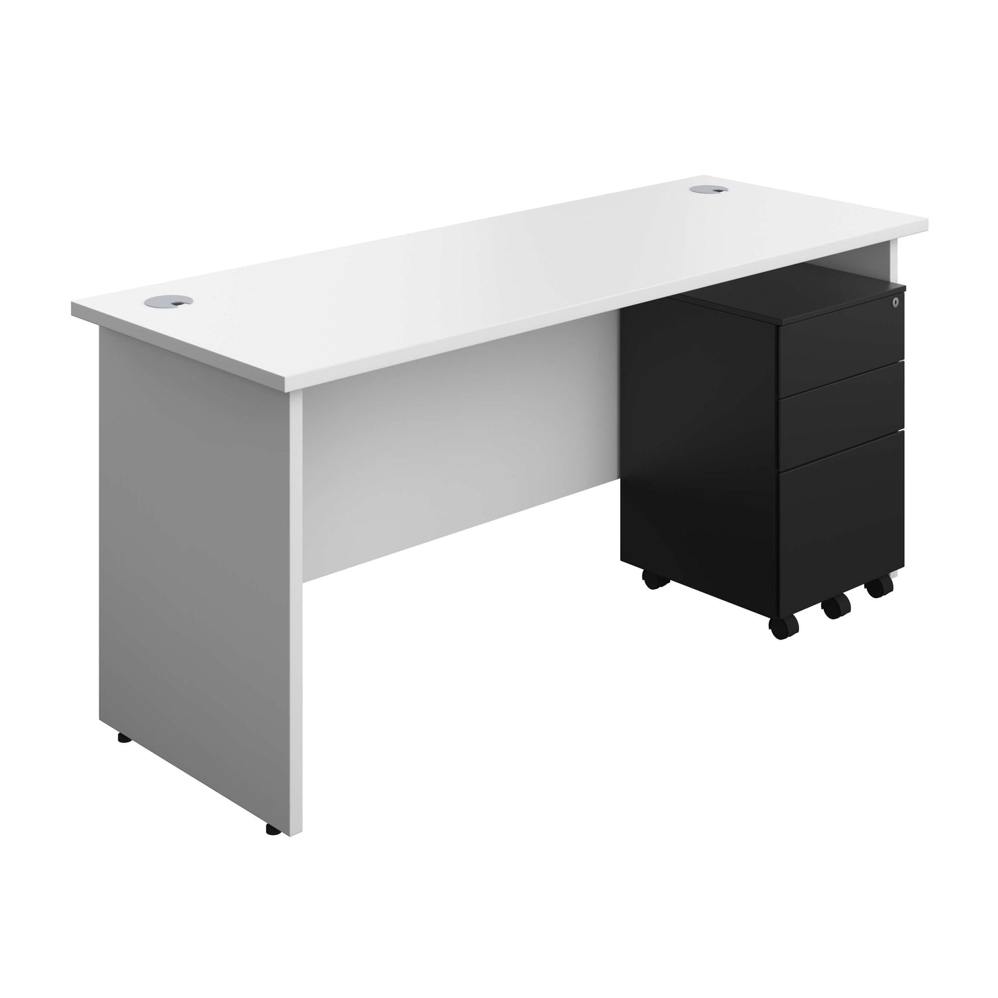 Panel Rectangular Desk + 3 Drawer Steel Pedestal Bundle (FSC) | 1600X600 | White/Black