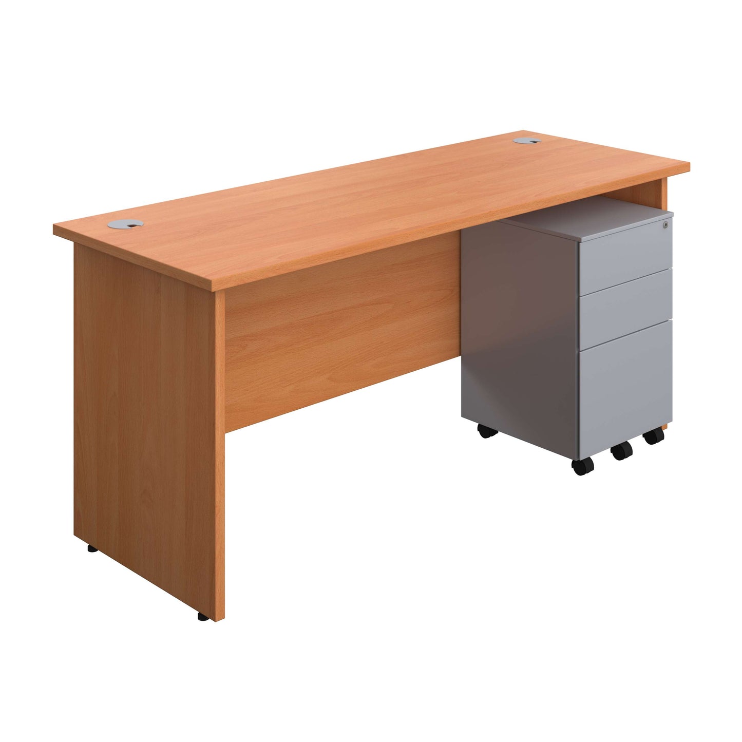 Panel Rectangular Desk + 3 Drawer Steel Pedestal Bundle (FSC) | 1600X600 | Beech/Silver