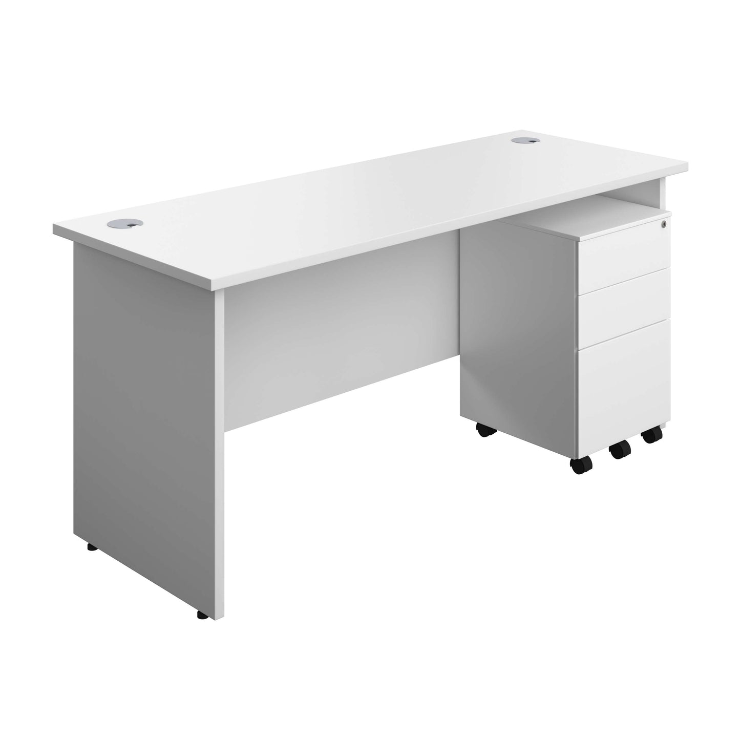 Panel Rectangular Desk + 3 Drawer Steel Pedestal Bundle (FSC) | 1600X600 | White/White
