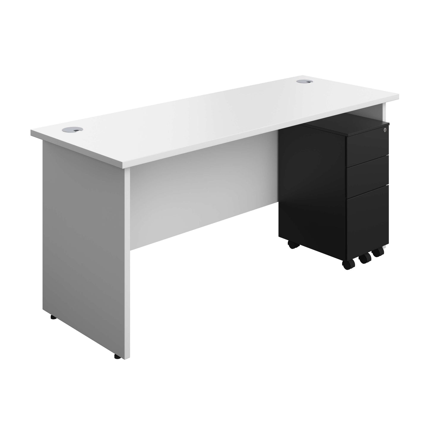 Panel Rectangular Desk + 3 Drawer Slimline Steel Pedestal Bundle (FSC) | 1600X600 | White/Black