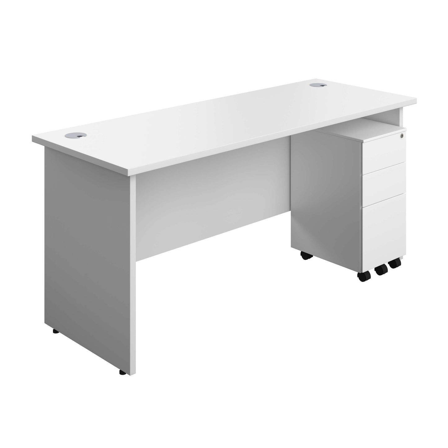 Panel Rectangular Desk + 3 Drawer Slimline Steel Pedestal Bundle (FSC) | 1600X600 | White/White